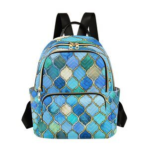 3115 Turquoise Blue Teal Green Pattern Mini Backpack Purse Travel Bag